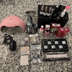 Modelones Gel Nail Polish Kit UV LED Lamp Glitter Stickers Rhinestones Tools